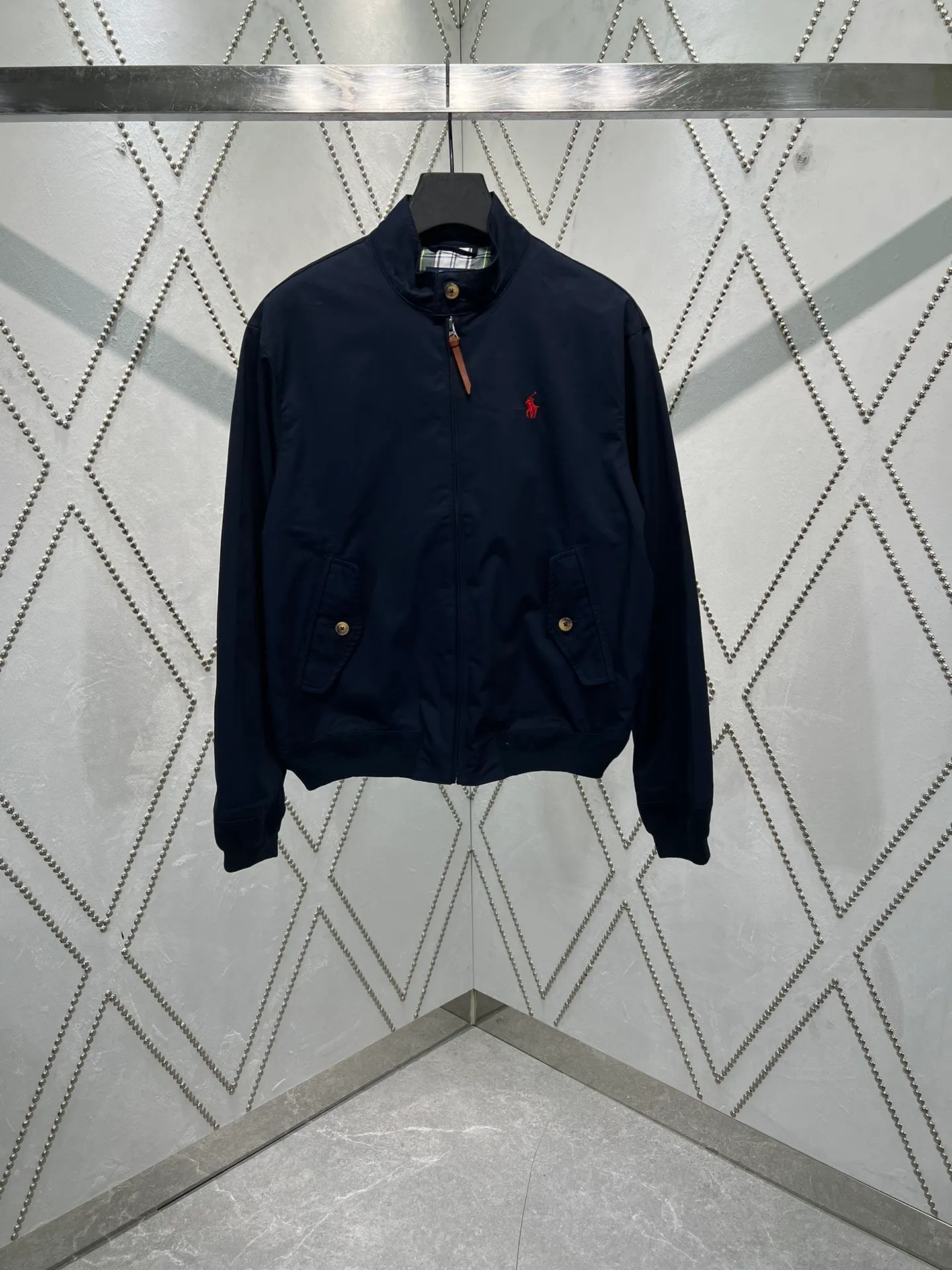 P550 Polo 25ss new solid color stand collar zipper long sleeve jacket men's navy blue code number: S.M.L.XL.XXL.